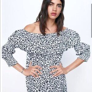 Zara Black/White Floral Print Ruffled Mini Dress Size XS NWOT